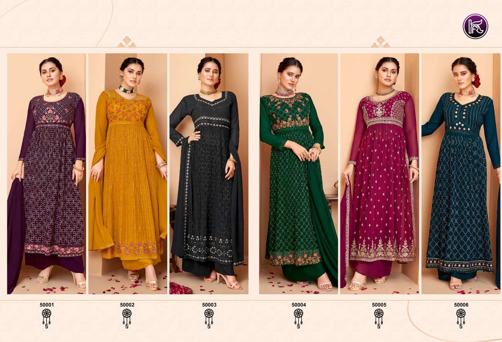 Kala Nayra By Kala Fashion 50001 To 50006 Series Beautiful Suits Colorful Stylish Fancy Casual Wear & Ethnic Wear Georgette Embroidered Dresses At Wholesale Price