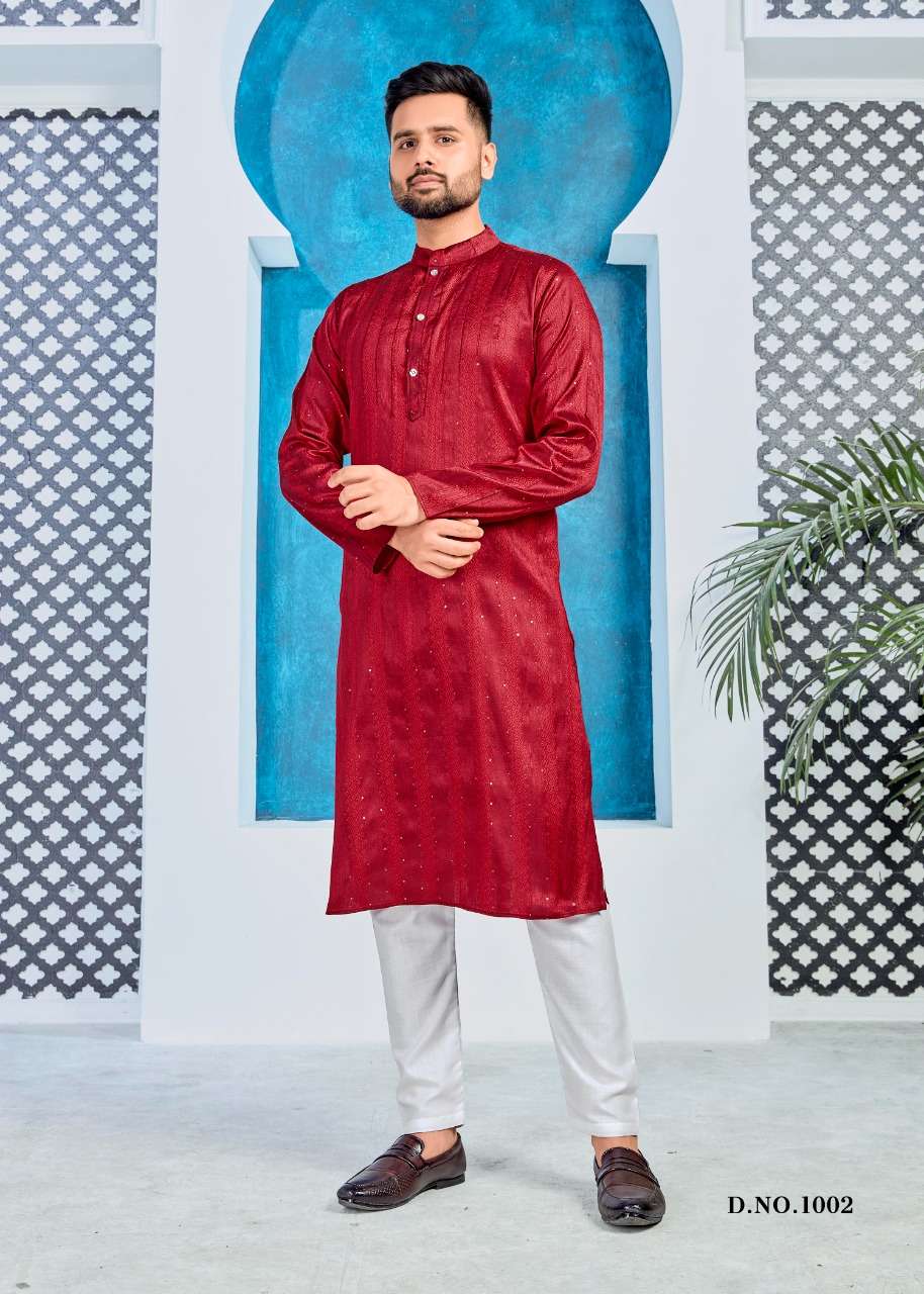 Royal Men By Banwery Fashion 1001 To 1009 Series Beautiful Colorful Stylish Fancy Casual Wear & Ethnic Wear & Ready To Wear Jacuqard Silk Kurtas With Pajamas At Wholesale Price