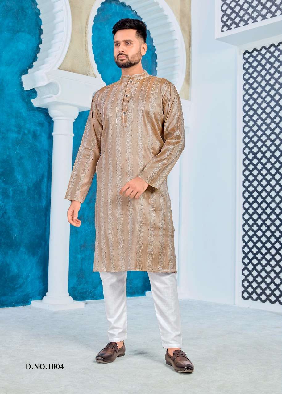 Royal Men By Banwery Fashion 1001 To 1009 Series Beautiful Colorful Stylish Fancy Casual Wear & Ethnic Wear & Ready To Wear Jacuqard Silk Kurtas With Pajamas At Wholesale Price