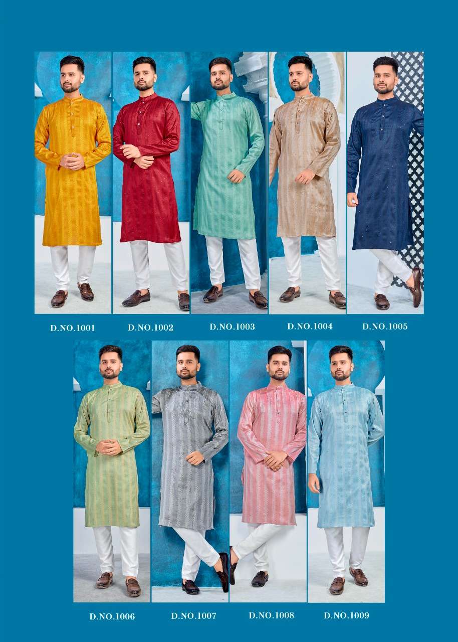 Royal Men By Banwery Fashion 1001 To 1009 Series Beautiful Colorful Stylish Fancy Casual Wear & Ethnic Wear & Ready To Wear Jacuqard Silk Kurtas With Pajamas At Wholesale Price