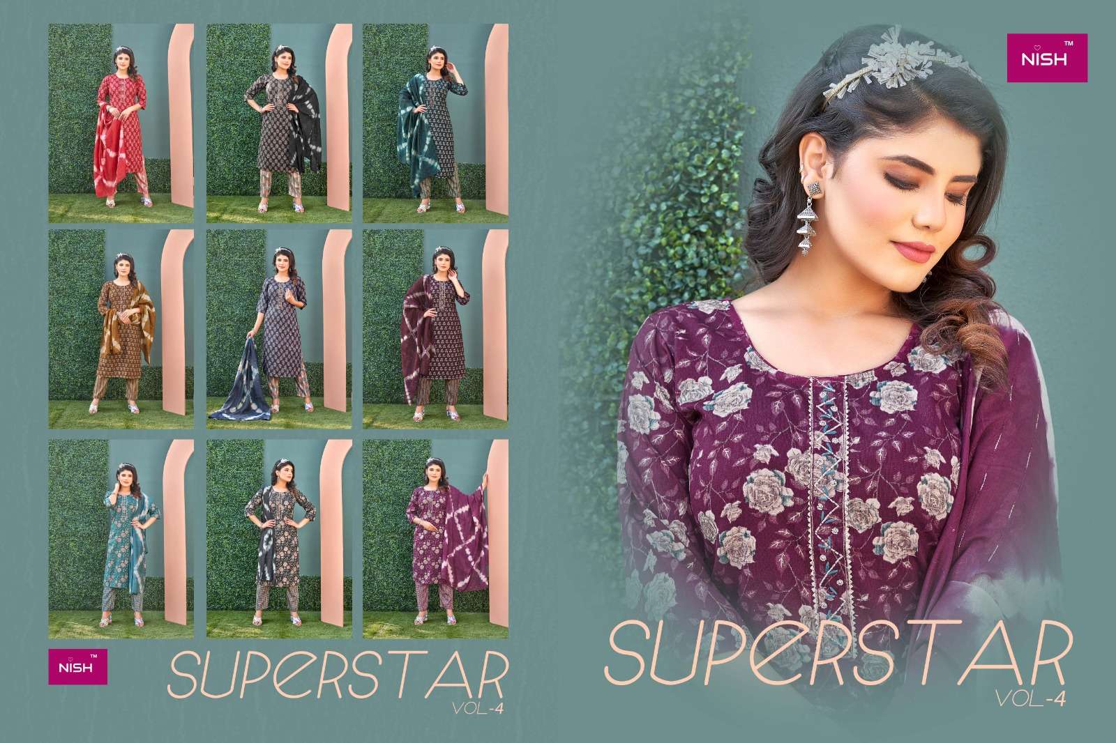 Superstar Vol-4 By Nish 1001 To 1009 Series Festive Traditional Wear Collection Beautiful Stylish Fancy Colorful Party Wear & Occasional Wear Heavy Rayon Print Dresses At Wholesale Price