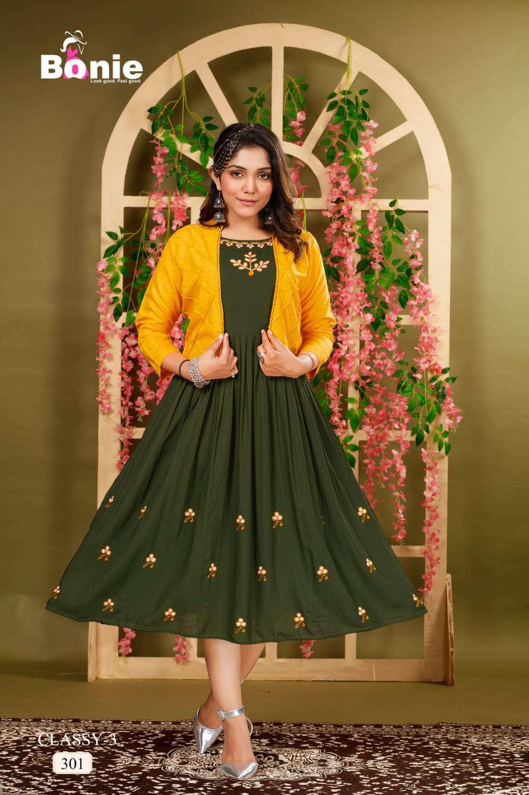 Classy Vol-3 By Bonie 301 To 306 Series Designer Stylish Fancy Colorful Beautiful Party Wear & Ethnic Wear Collection Fancy Kurtis With Jackets At Wholesale Price