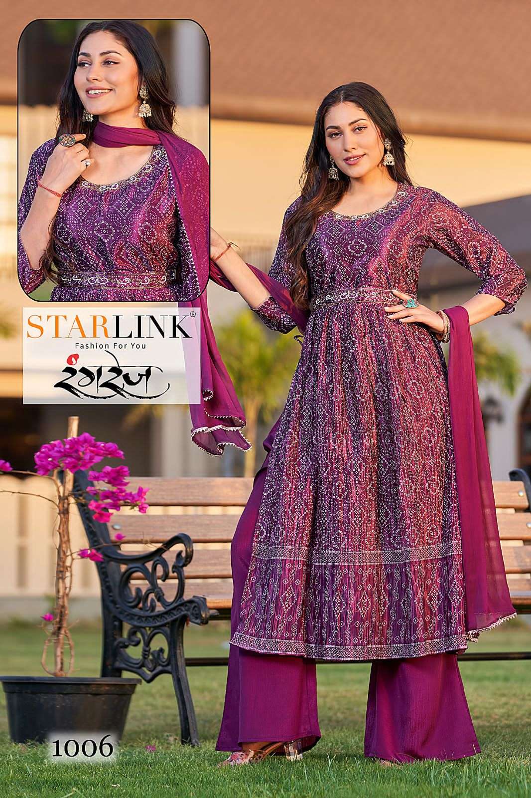 Rangrez By Starlink 1001 To 1008 Series Festive Traditional Wear Collection Beautiful Stylish Fancy Colorful Party Wear & Occasional Wear Chinnon Digital Print Dresses At Wholesale Price