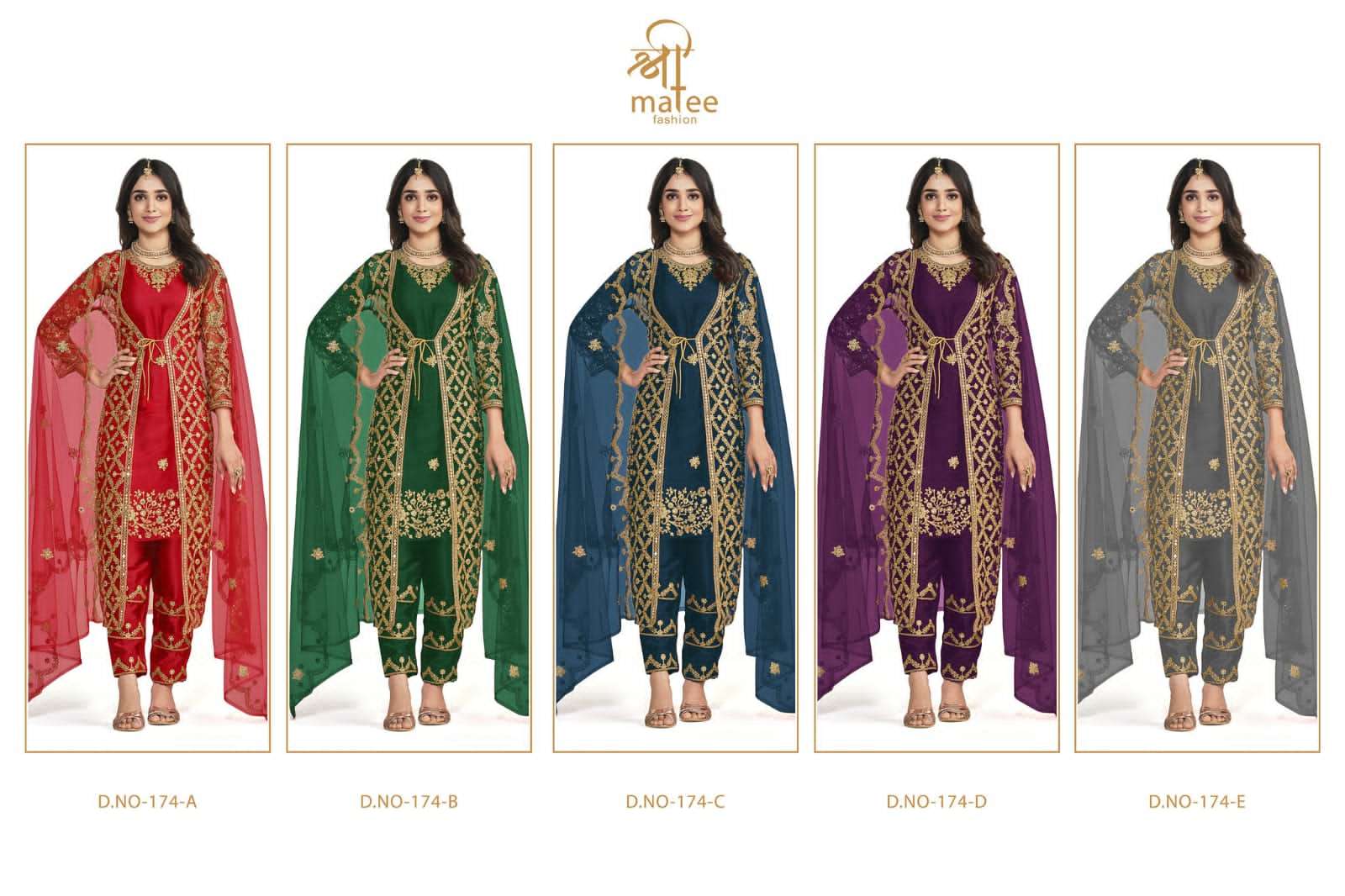 Mirror Vol-15 By Shree Matee Fashion 174-A To 174-E Series Beautiful Stylish Patiyala Suits Fancy Colorful Casual Wear & Ethnic Wear & Ready To Wear Net Dresses At Wholesale Price
