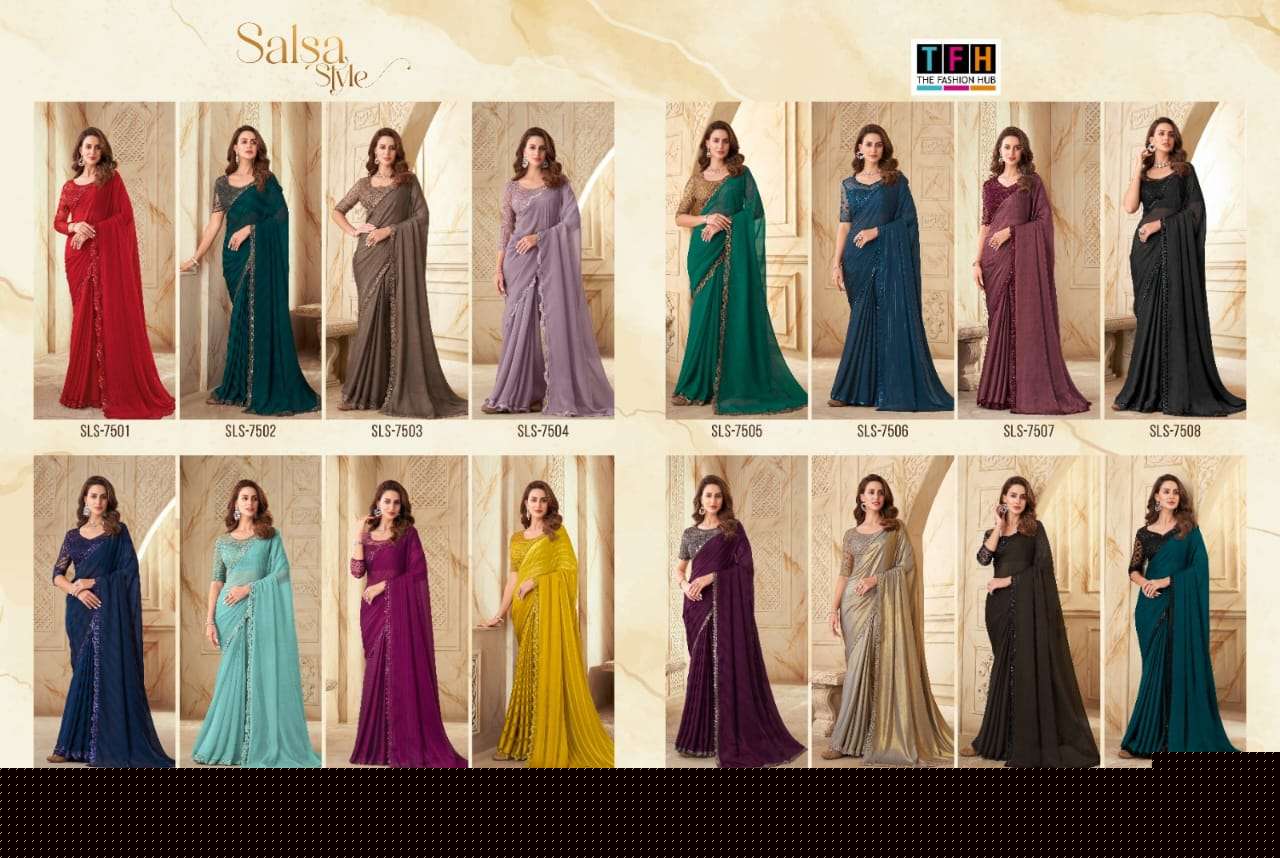 Salsa Style Vol-2 By TFH 7501 To 7516 Series Indian Traditional Wear Collection Beautiful Stylish Fancy Colorful Party Wear & Occasional Wear Silk Sarees At Wholesale Price