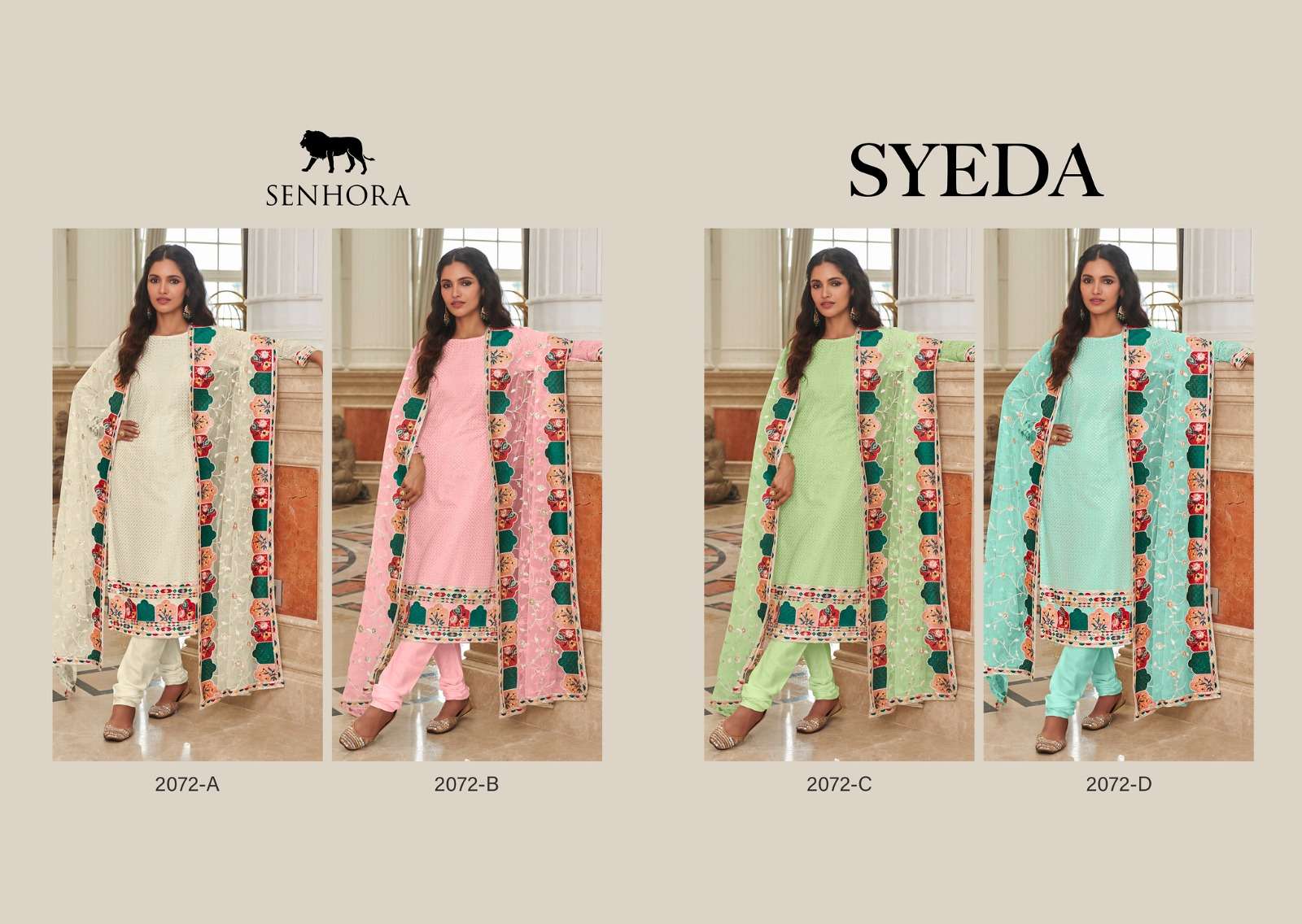 Syeda By Senhora Dresses 2072-A To 2072-D Series Beautiful Stylish Suits Fancy Colorful Casual Wear & Ethnic Wear & Ready To Wear Georgetet Dresses At Wholesale Price