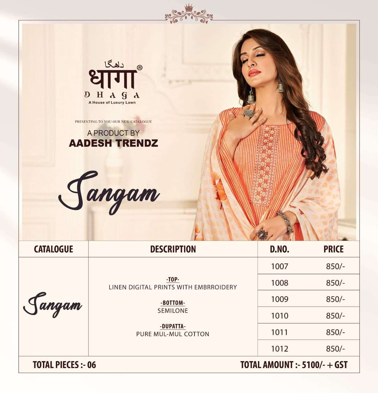 Sangam By Dhaga 1007 To 1012 Series Beautiful Stylish Suits Fancy Colorful Casual Wear & Ethnic Wear & Ready To Wear Linen Digital Print Dresses At Wholesale Price