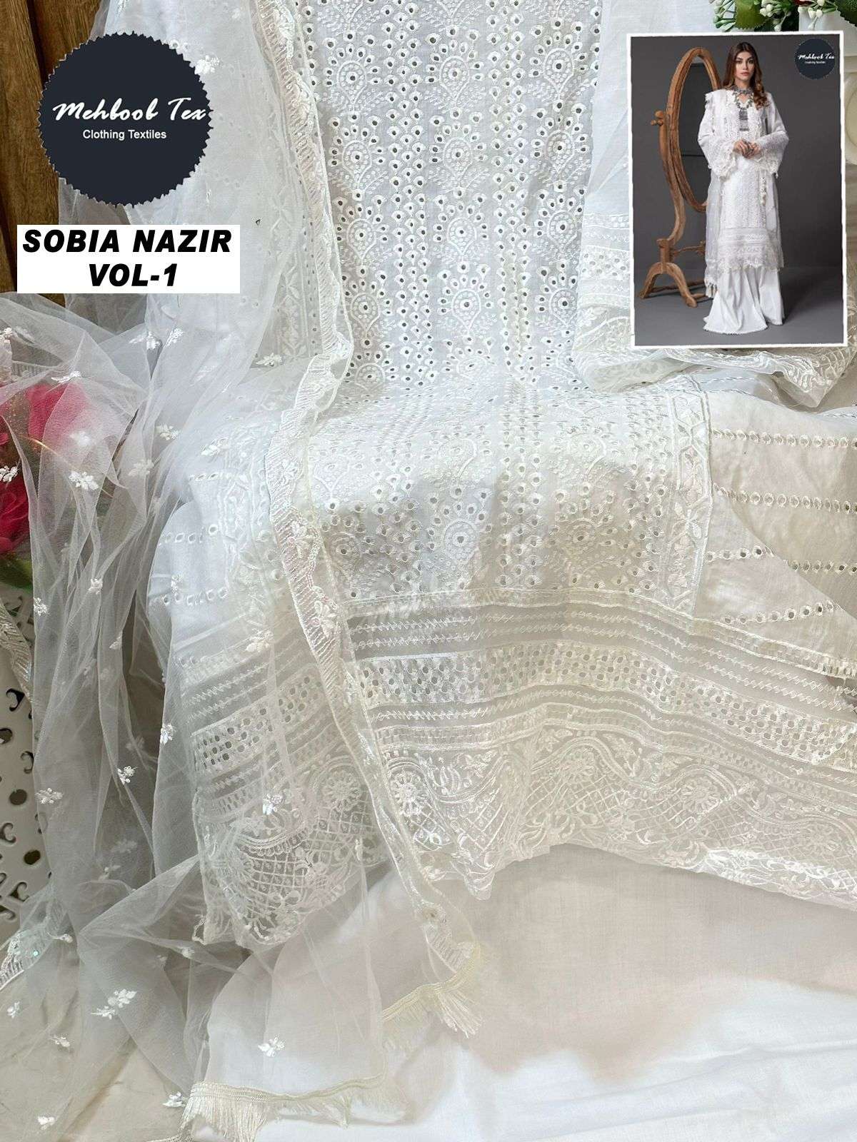 Sobia Nazir Vol-1 By Mehboob Tex Pakistani Suits Beautiful Fancy Colorful Stylish Party Wear & Occasional Wear Cambric Cotton Embroidered Dresses At Wholesale Price