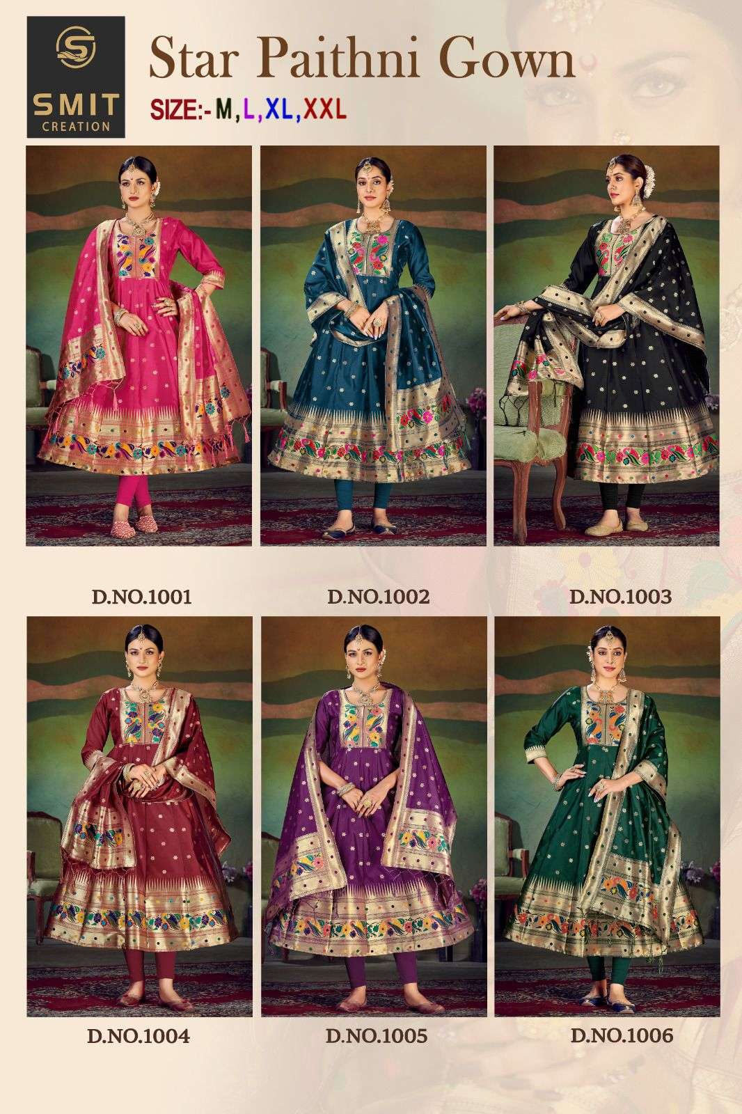 Star Paithni Gown By Smit Creation 1001 To 1006 Series Beautiful Stylish Fancy Colorful Casual Wear & Ethnic Wear Pure Tapeta Silk Gowns With Dupatta At Wholesale Price