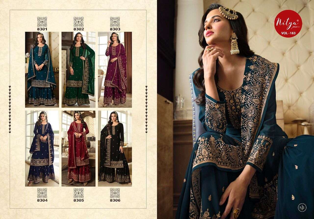 Nitya Vol-183 By LT Fabrics 8301 To 8306 Series Designer Sharara Suits Beautiful Fancy Colorful Stylish Party Wear & Occasional Wear Georgette Dresses At Wholesale Price