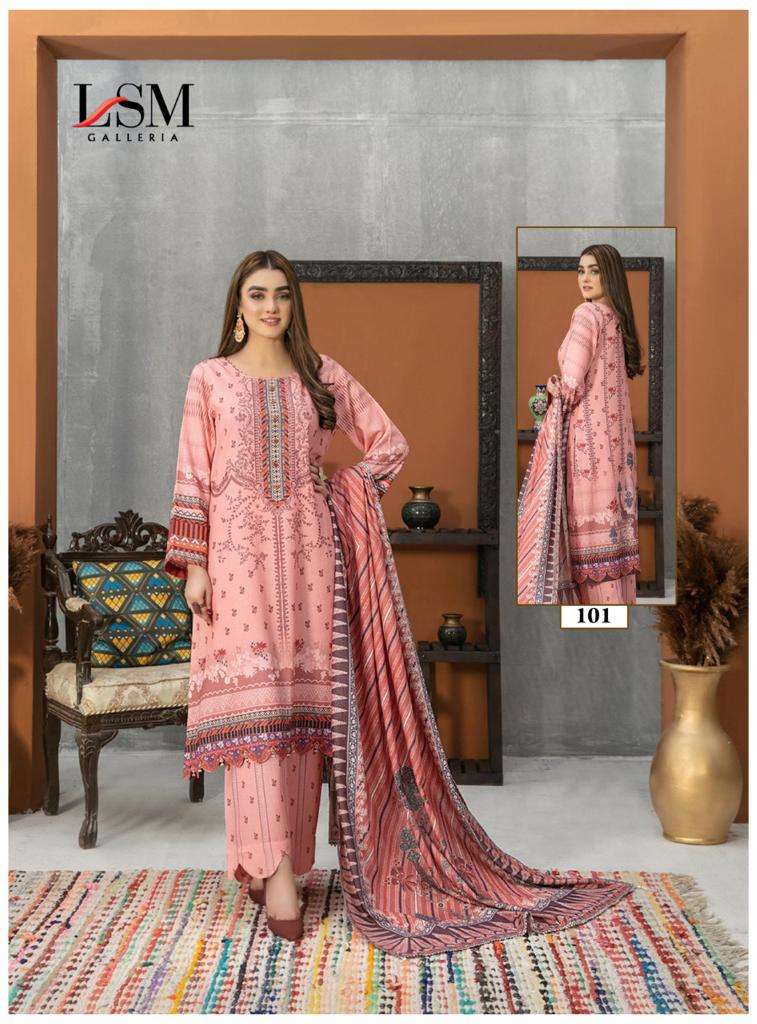 Sana Samia By Lsm Galleria 101 To 106 Series Beautiful Suits Stylish Colorful Fancy Casual Wear & Ethnic Wear Pure Lawn Print Dresses At Wholesale Price
