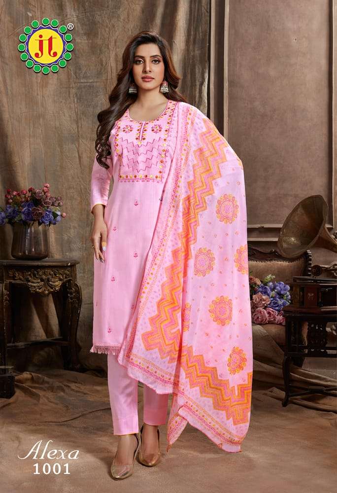 Alexa By JT 1001 To 1008 Series Beautiful Suits Stylish Colorful Fancy Casual Wear & Ethnic Wear Pure Cotton Print Dresses At Wholesale Price