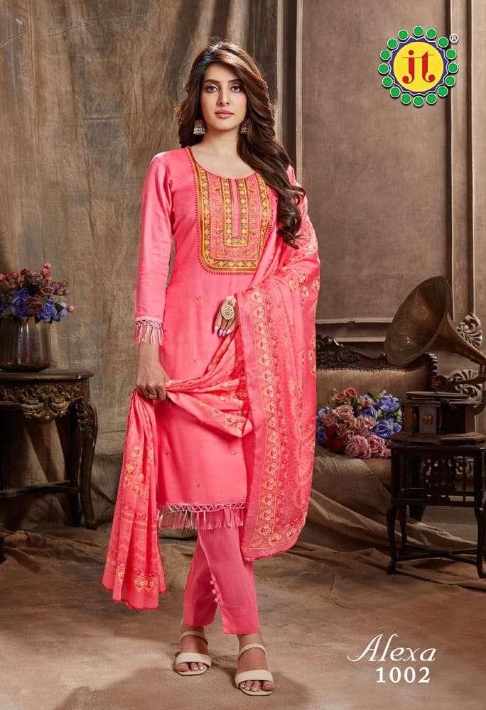 Alexa By JT 1001 To 1008 Series Beautiful Suits Stylish Colorful Fancy Casual Wear & Ethnic Wear Pure Cotton Print Dresses At Wholesale Price