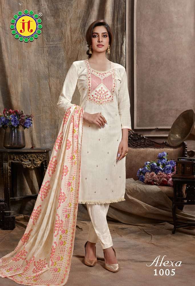 Alexa By JT 1001 To 1008 Series Beautiful Suits Stylish Colorful Fancy Casual Wear & Ethnic Wear Pure Cotton Print Dresses At Wholesale Price