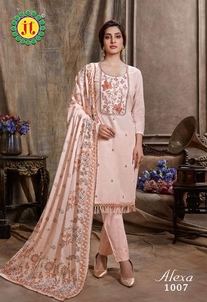 Alexa By JT 1001 To 1008 Series Beautiful Suits Stylish Colorful Fancy Casual Wear & Ethnic Wear Pure Cotton Print Dresses At Wholesale Price