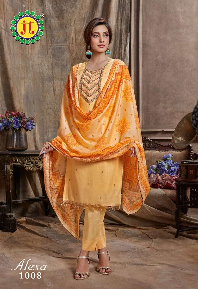 Alexa By JT 1001 To 1008 Series Beautiful Suits Stylish Colorful Fancy Casual Wear & Ethnic Wear Pure Cotton Print Dresses At Wholesale Price