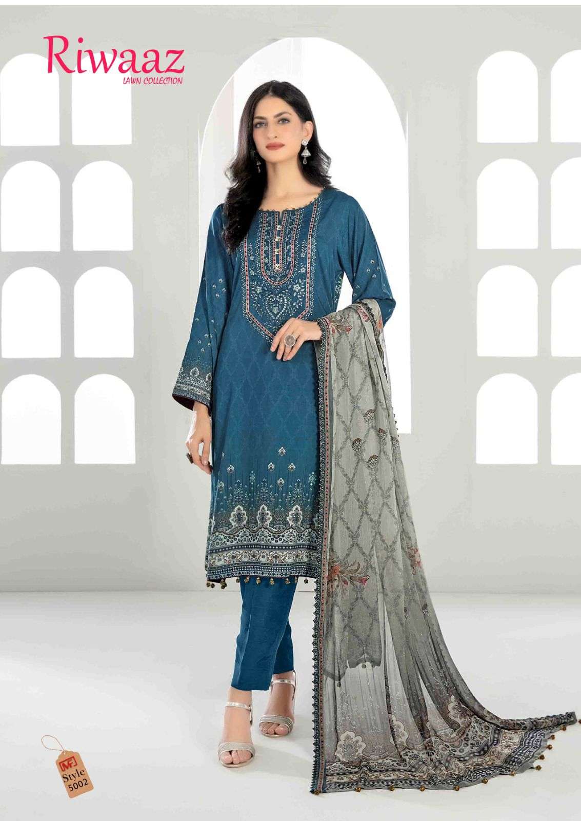Riwaaz Vol-5 By Madhav Fashion 5001 To 5006 Series Beautiful Stylish Suits Fancy Colorful Casual Wear & Ethnic Wear & Ready To Wear Pure Lawn Embroidered Dresses At Wholesale Price