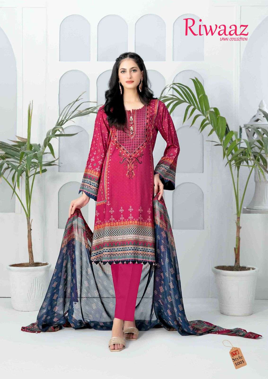 Riwaaz Vol-5 By Madhav Fashion 5001 To 5006 Series Beautiful Stylish Suits Fancy Colorful Casual Wear & Ethnic Wear & Ready To Wear Pure Lawn Embroidered Dresses At Wholesale Price