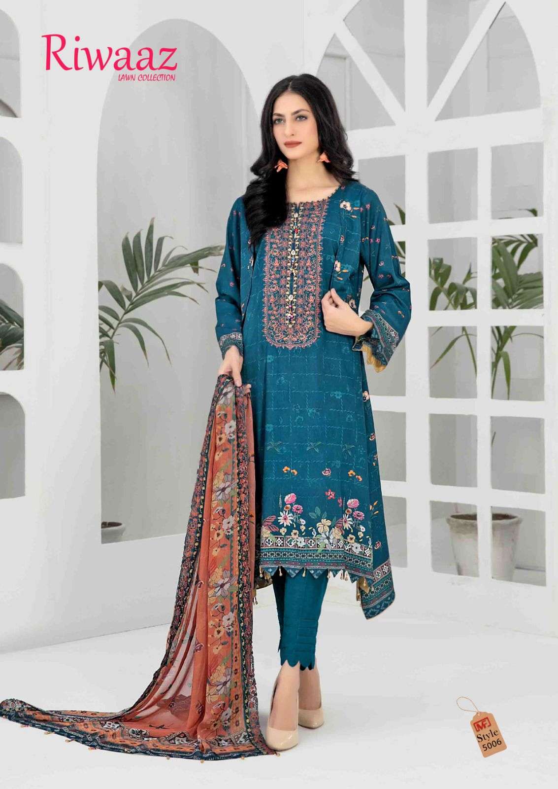 Riwaaz Vol-5 By Madhav Fashion 5001 To 5006 Series Beautiful Stylish Suits Fancy Colorful Casual Wear & Ethnic Wear & Ready To Wear Pure Lawn Embroidered Dresses At Wholesale Price