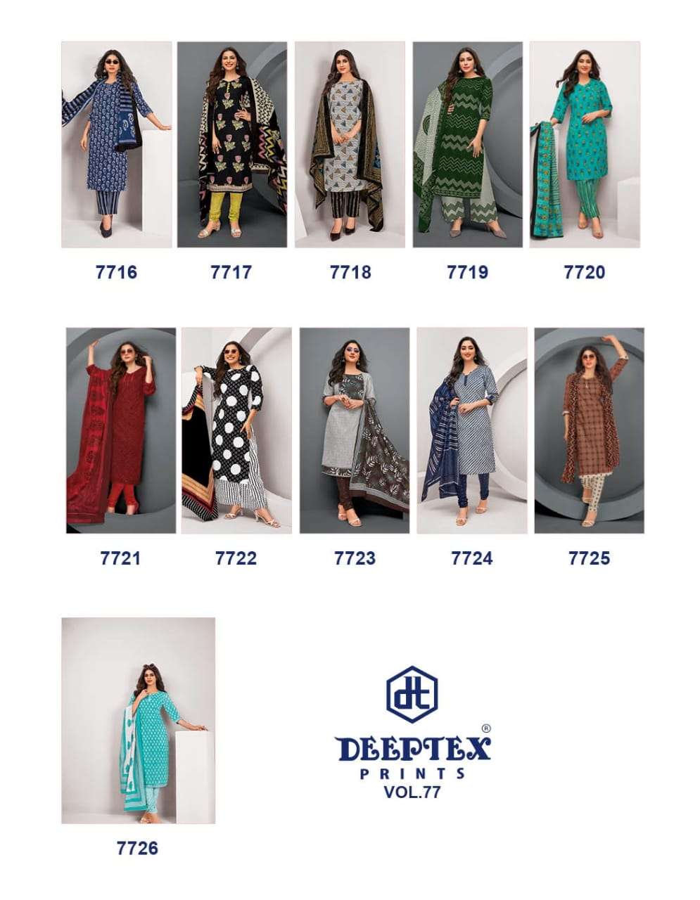 Miss India Vol-77 By Deeptex Prints 7701 To 7726 Series Beautiful Festive Suits Colorful Stylish Fancy Casual Wear & Ethnic Wear Cotton Print Dresses At Wholesale Price