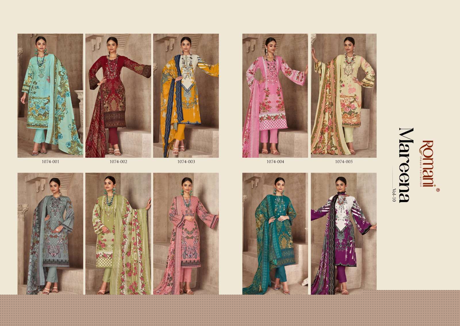 Mareena Vol-10 By Romani 1074-001 To 1074-010 Series Beautiful Festive Suits Colorful Stylish Fancy Casual Wear & Ethnic Wear Soft Cotton Print Dresses At Wholesale Price