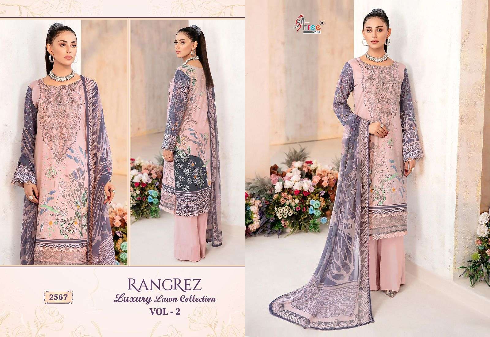 Rangrez Luxury Lawn Collection Vol-2 By Shree Fabs 2567 To 2574 Series Beautiful Pakistani Suits Colorful Stylish Fancy Casual Wear Pure Lawn Cotton Print With Work Dresses At Wholesale Price