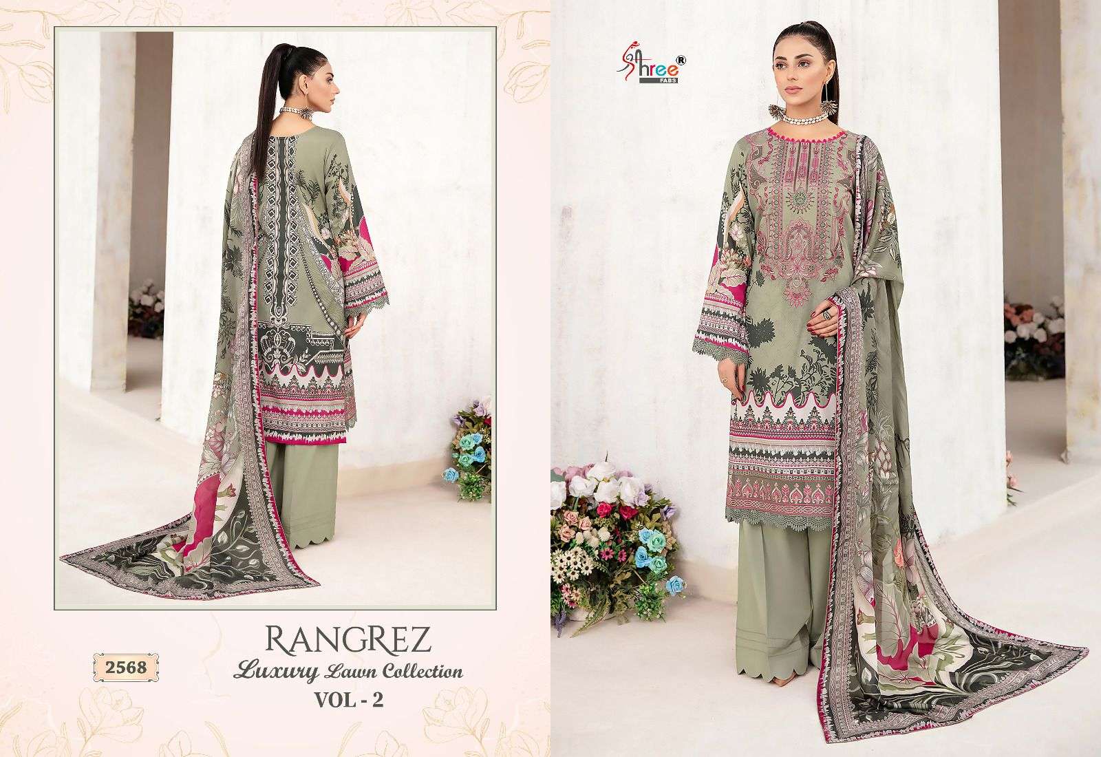 Rangrez Luxury Lawn Collection Vol-2 By Shree Fabs 2567 To 2574 Series Beautiful Pakistani Suits Colorful Stylish Fancy Casual Wear Pure Lawn Cotton Print With Work Dresses At Wholesale Price