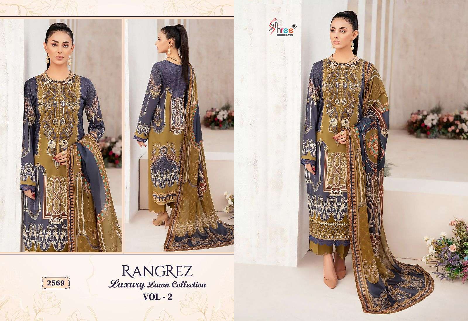 Rangrez Luxury Lawn Collection Vol-2 By Shree Fabs 2567 To 2574 Series Beautiful Pakistani Suits Colorful Stylish Fancy Casual Wear Pure Lawn Cotton Print With Work Dresses At Wholesale Price