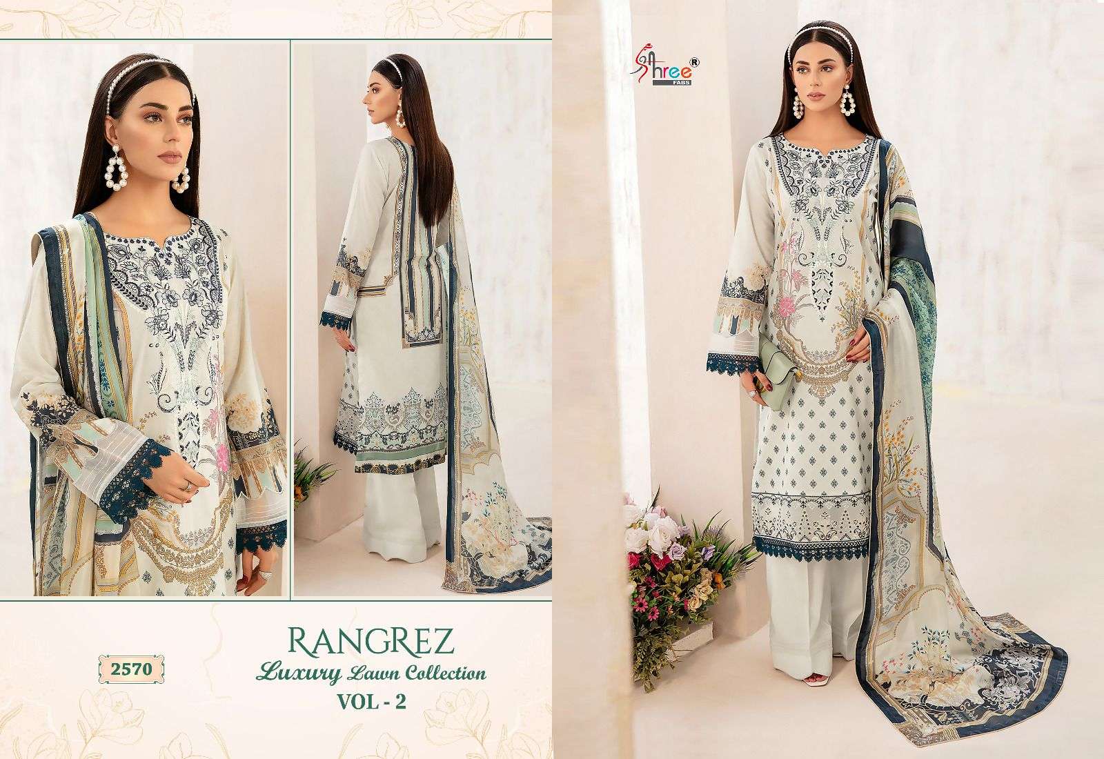 Rangrez Luxury Lawn Collection Vol-2 By Shree Fabs 2567 To 2574 Series Beautiful Pakistani Suits Colorful Stylish Fancy Casual Wear Pure Lawn Cotton Print With Work Dresses At Wholesale Price