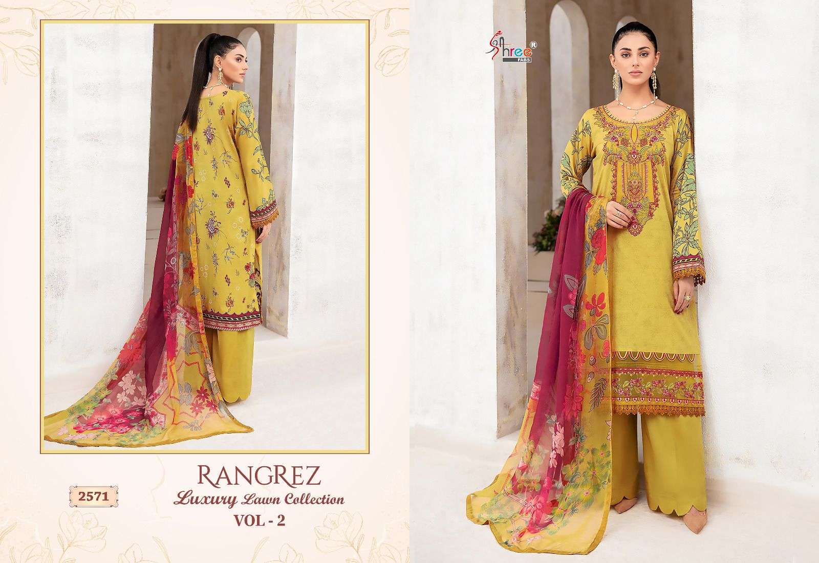 Rangrez Luxury Lawn Collection Vol-2 By Shree Fabs 2567 To 2574 Series Beautiful Pakistani Suits Colorful Stylish Fancy Casual Wear Pure Lawn Cotton Print With Work Dresses At Wholesale Price