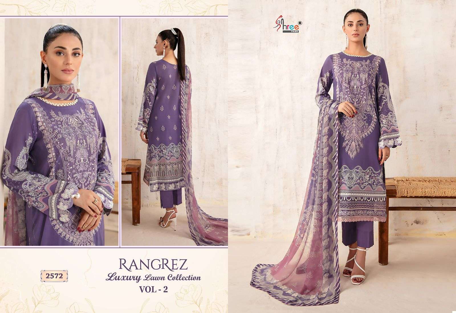 Rangrez Luxury Lawn Collection Vol-2 By Shree Fabs 2567 To 2574 Series Beautiful Pakistani Suits Colorful Stylish Fancy Casual Wear Pure Lawn Cotton Print With Work Dresses At Wholesale Price