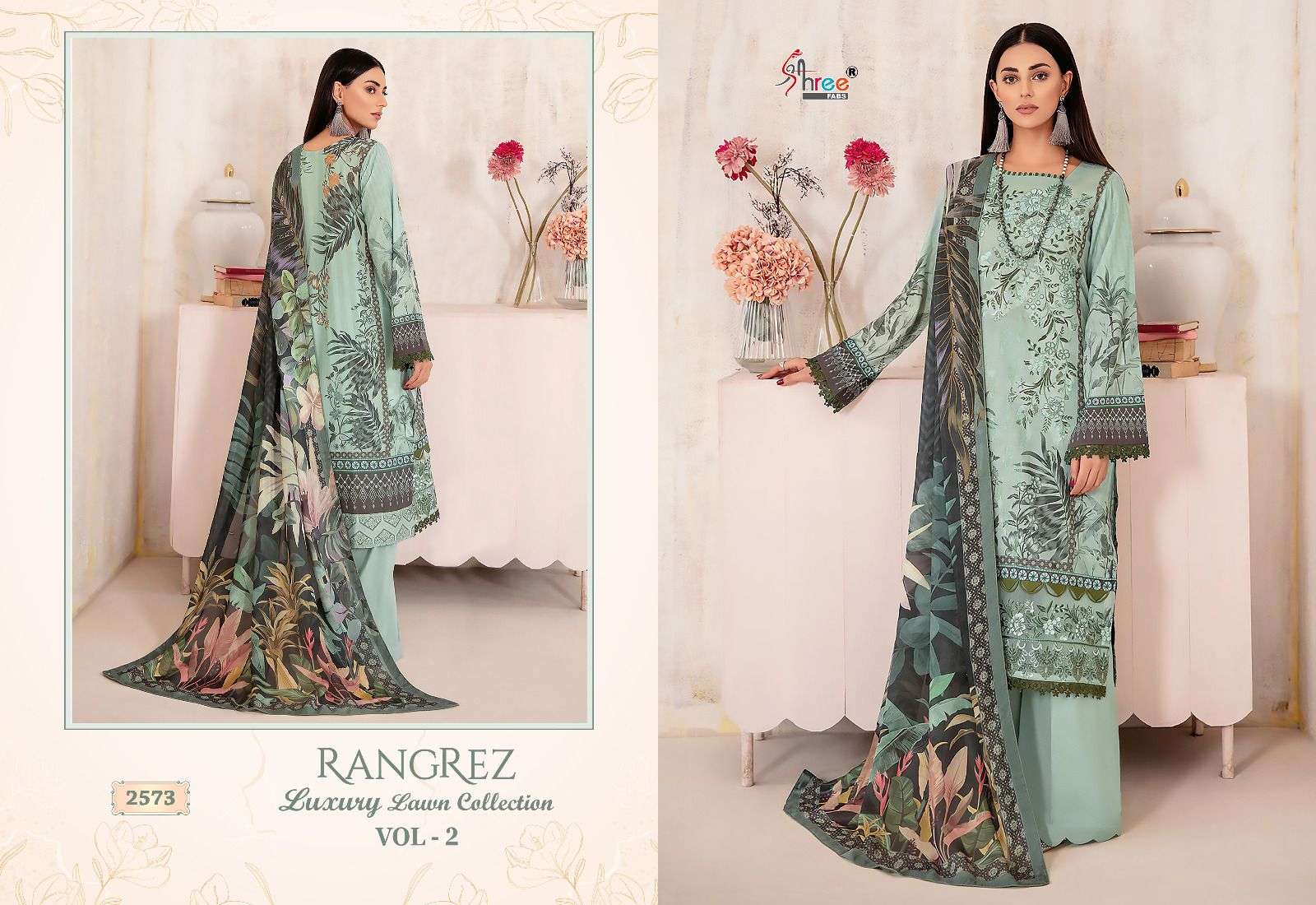 Rangrez Luxury Lawn Collection Vol-2 By Shree Fabs 2567 To 2574 Series Beautiful Pakistani Suits Colorful Stylish Fancy Casual Wear Pure Lawn Cotton Print With Work Dresses At Wholesale Price