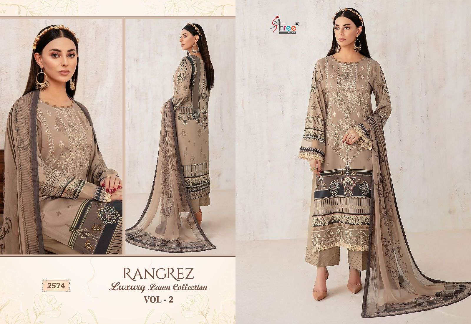 Rangrez Luxury Lawn Collection Vol-2 By Shree Fabs 2567 To 2574 Series Beautiful Pakistani Suits Colorful Stylish Fancy Casual Wear Pure Lawn Cotton Print With Work Dresses At Wholesale Price