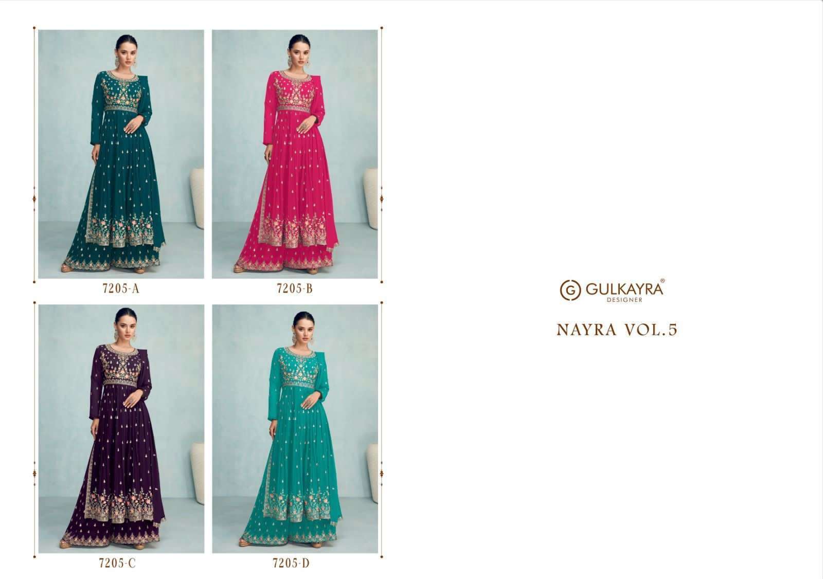 Nayra Vol-5 By Gulkayra Designer 7205-A To 7205-D Series Beautiful Stylish Sharara Suits Fancy Colorful Casual Wear & Ethnic Wear & Ready To Wear Georgette Dresses At Wholesale Price