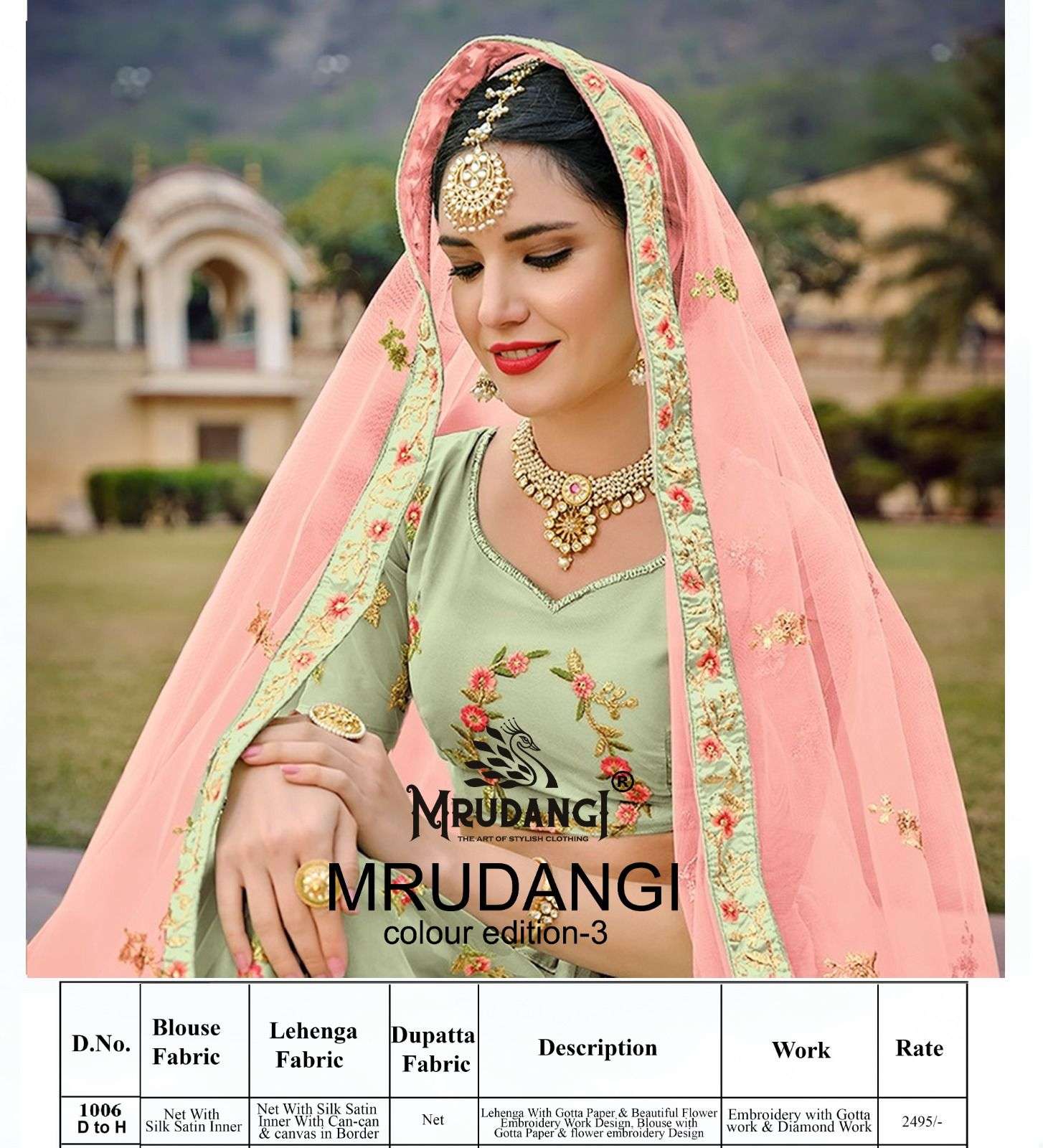 Moksha Colour Edition Vol-3 By Mrudangi 1006-D To 1006-H Series Bridal Wear Collection Beautiful Stylish Colorful Fancy Party Wear & Occasional Wear Premium Net Lehengas At Wholesale Price