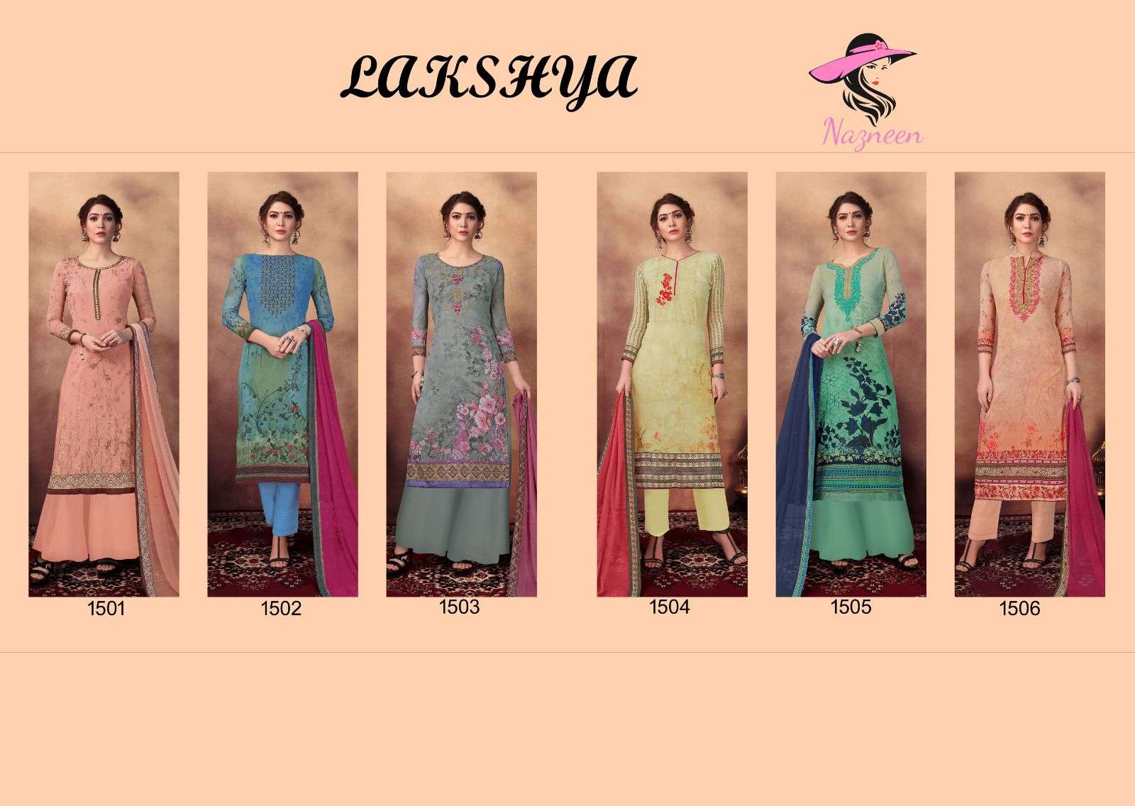 Lakshya By Nazneen 1501 To 1506 Series Designer Festive Suits Collection Beautiful Stylish Fancy Colorful Party Wear & Occasional Wear Georgette Dresses At Wholesale Price