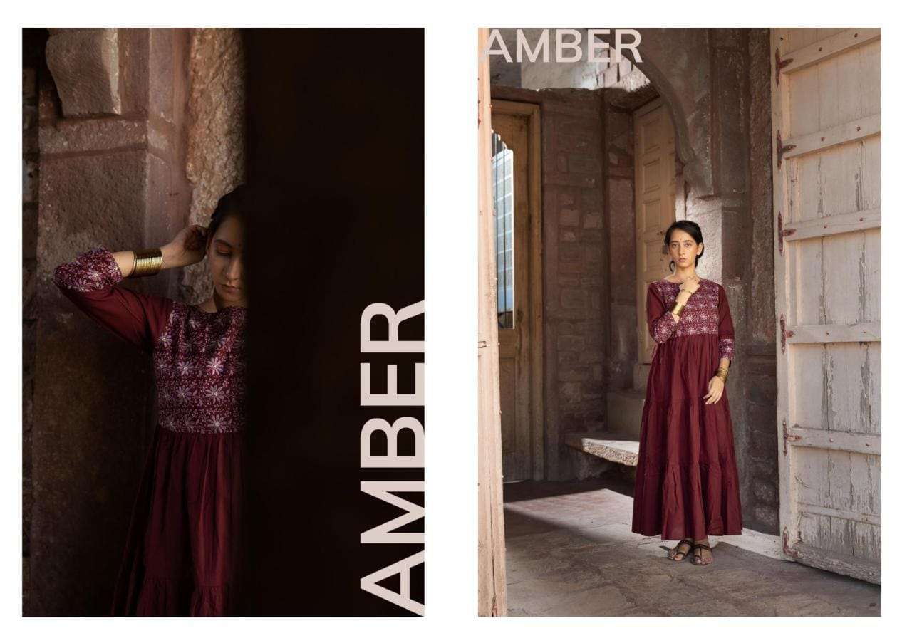 Amber By 100 Miles 01 To 04 Series Beautiful Stylish Fancy Colorful Casual Wear & Ethnic Wear Pure Cotton Gowns At Wholesale Price