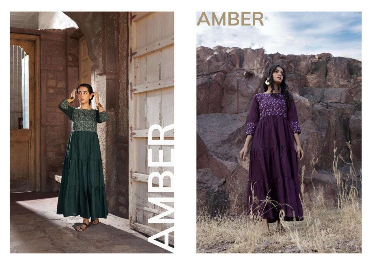 Amber By 100 Miles 01 To 04 Series Beautiful Stylish Fancy Colorful Casual Wear & Ethnic Wear Pure Cotton Gowns At Wholesale Price