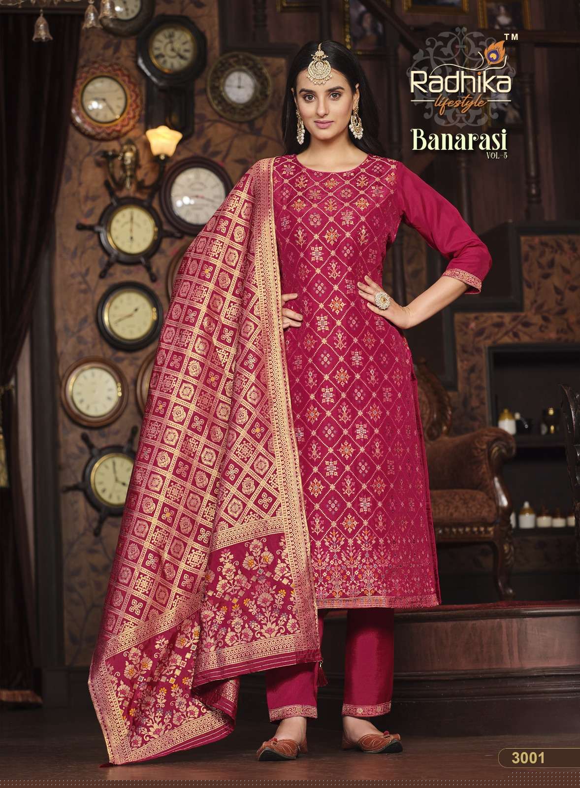 Banarasi Vol-3 By Radhika Lifestyle 3001 To 3006 Series Beautiful Stylish Suits Fancy Colorful Casual Wear & Ethnic Wear & Ready To Wear Pure Dola Silk Dresses At Wholesale Price