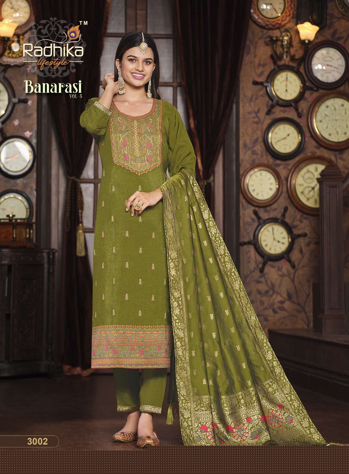 Banarasi Vol-3 By Radhika Lifestyle 3001 To 3006 Series Beautiful Stylish Suits Fancy Colorful Casual Wear & Ethnic Wear & Ready To Wear Pure Dola Silk Dresses At Wholesale Price