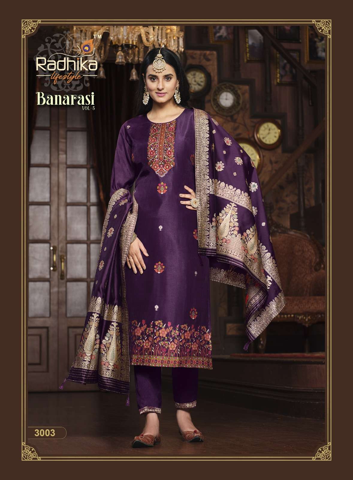 Banarasi Vol-3 By Radhika Lifestyle 3001 To 3006 Series Beautiful Stylish Suits Fancy Colorful Casual Wear & Ethnic Wear & Ready To Wear Pure Dola Silk Dresses At Wholesale Price