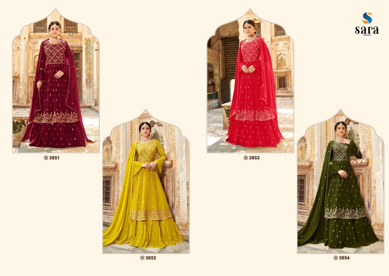 Ruby Vol-2 By Sara Trendz 3851 To 3854 Series Beautiful Sharara Suits Colorful Stylish Fancy Casual Wear & Ethnic Wear Georgette Embroidered Dresses At Wholesale Price