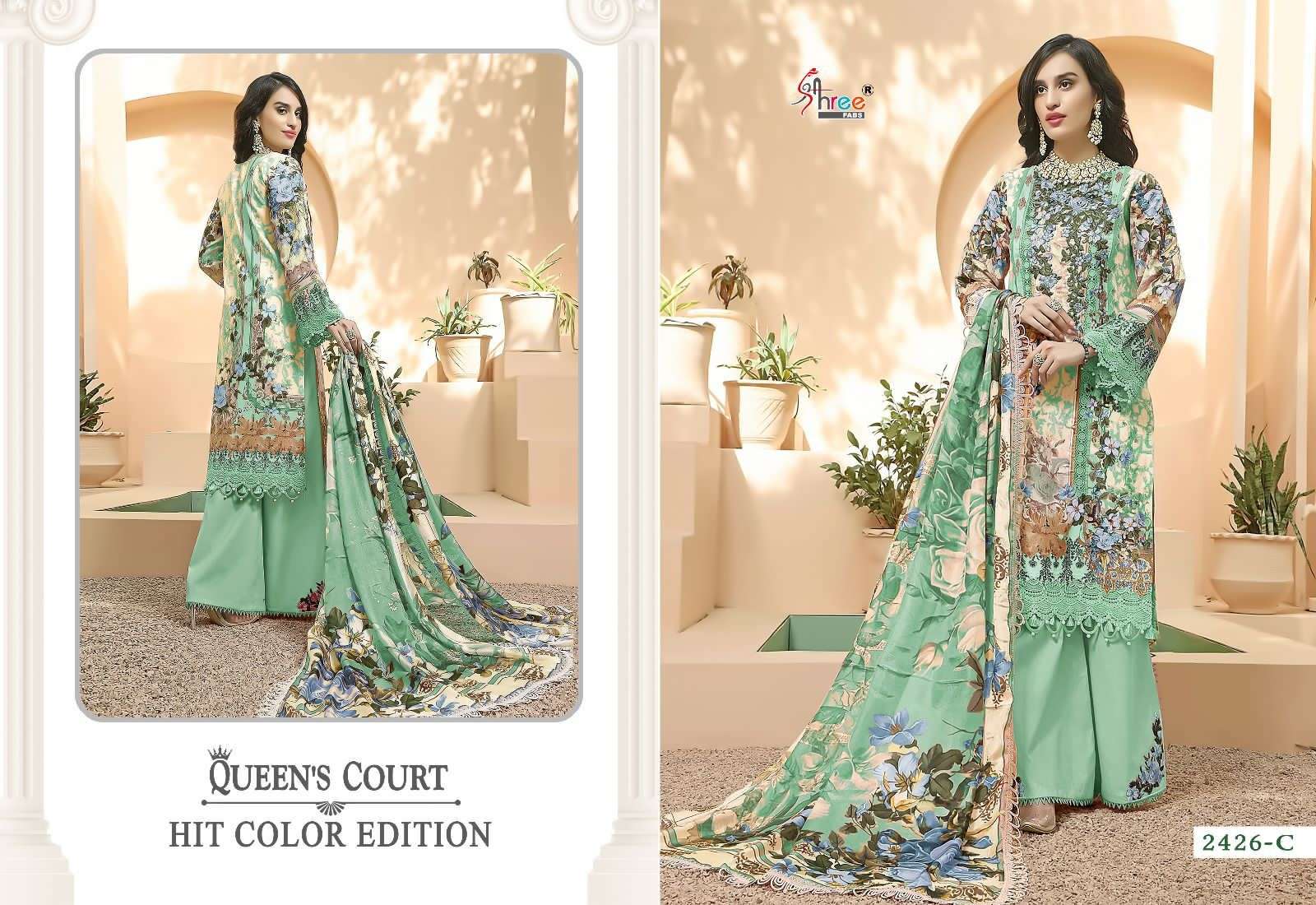 Queens Court Hit Color Edition By Shree Fabs 2426 To 2426-F Series Designer Pakistani Suits Beautiful Fancy Stylish Colorful Party Wear & Occasional Wear Pure Cotton Printed Embroidery Dresses At Wholesale Price