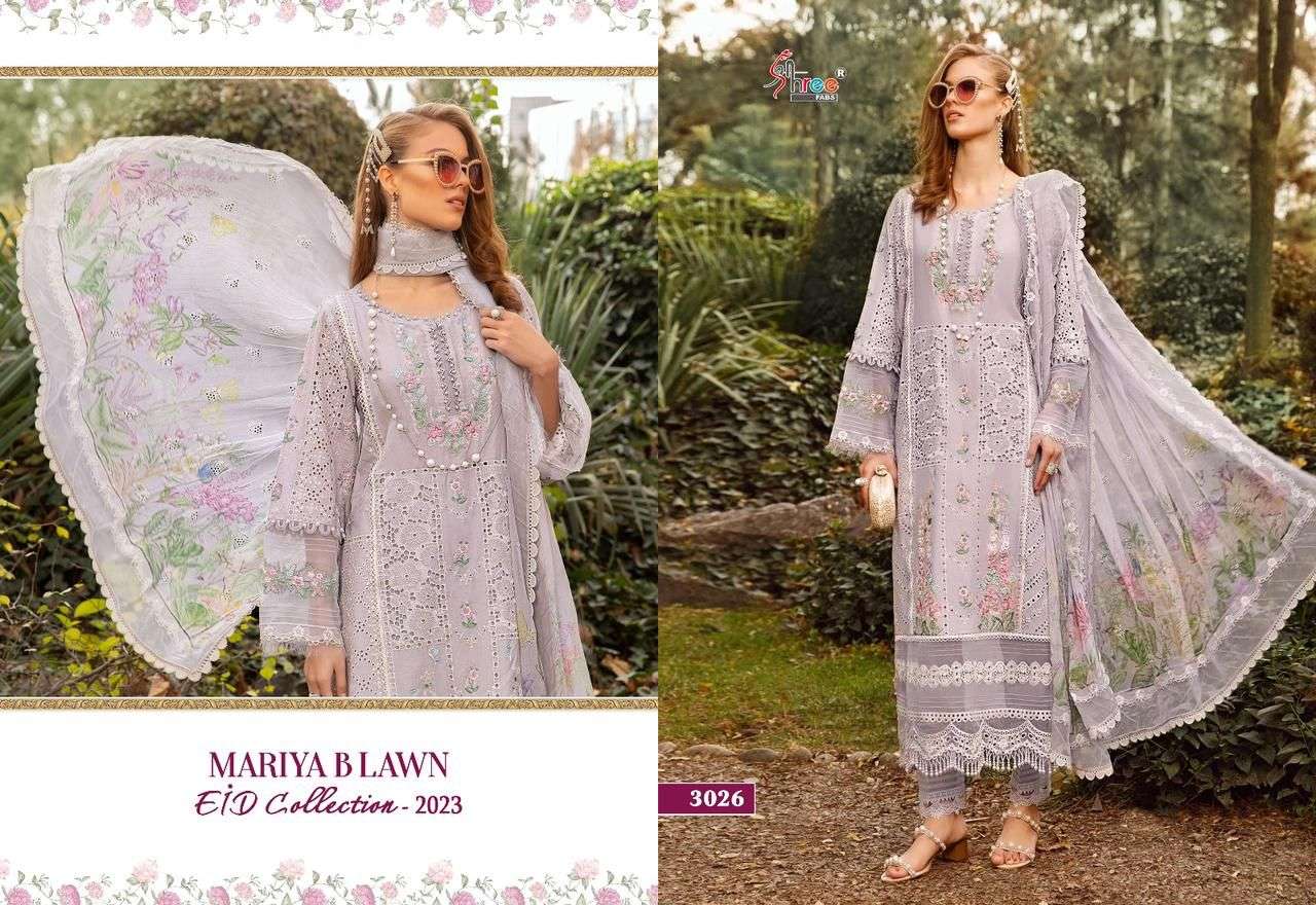 Mariya B Lawn Eid Collection-2023 By Shree Fabs 3020 To 3027 Series Designer Pakistani Suits Beautiful Fancy Stylish Colorful Party Wear & Occasional Wear Pure Lawn Cotton Embroidery Dresses At Wholesale Price