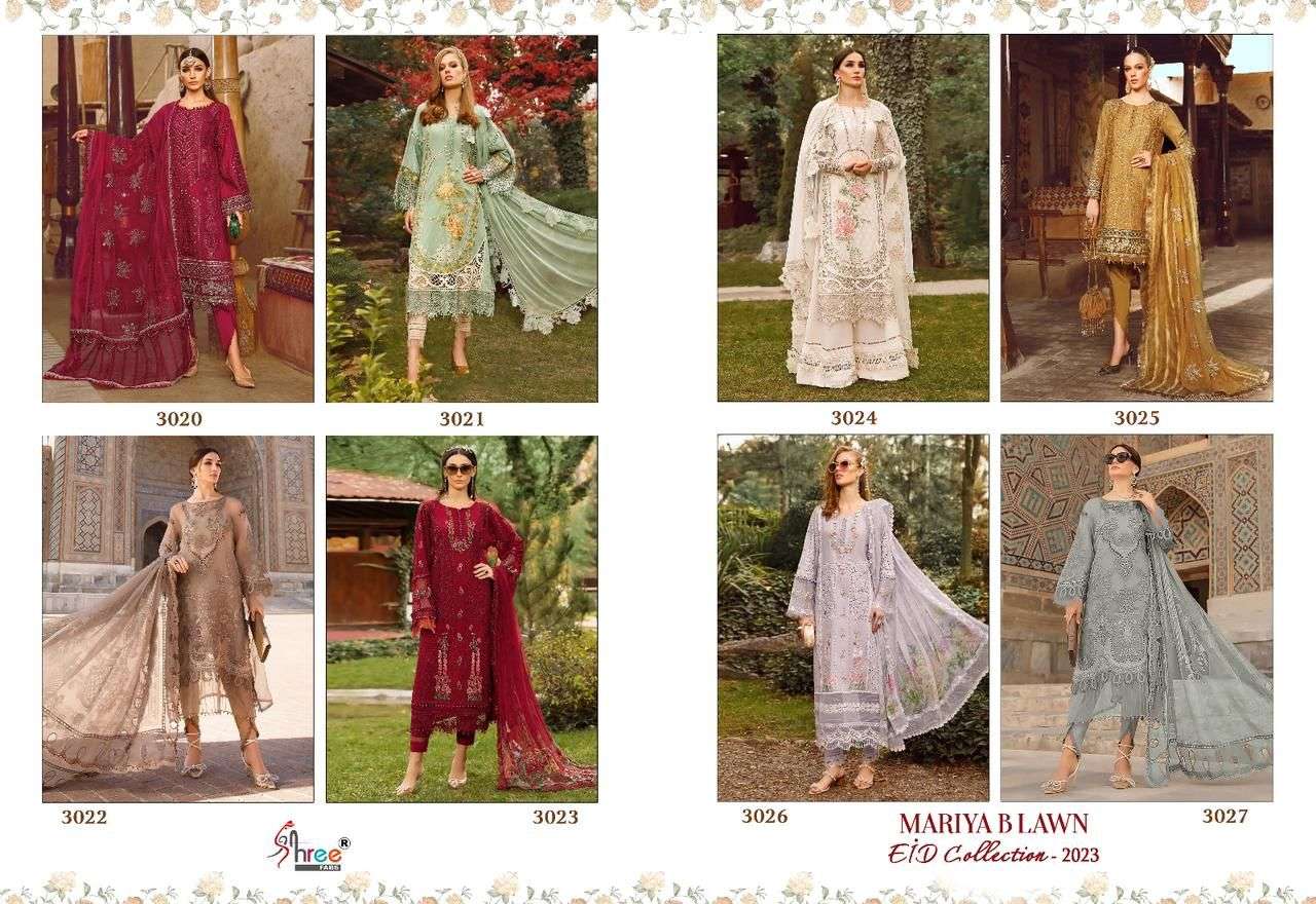 Mariya B Lawn Eid Collection-2023 By Shree Fabs 3020 To 3027 Series Designer Pakistani Suits Beautiful Fancy Stylish Colorful Party Wear & Occasional Wear Pure Lawn Cotton Embroidery Dresses At Wholesale Price