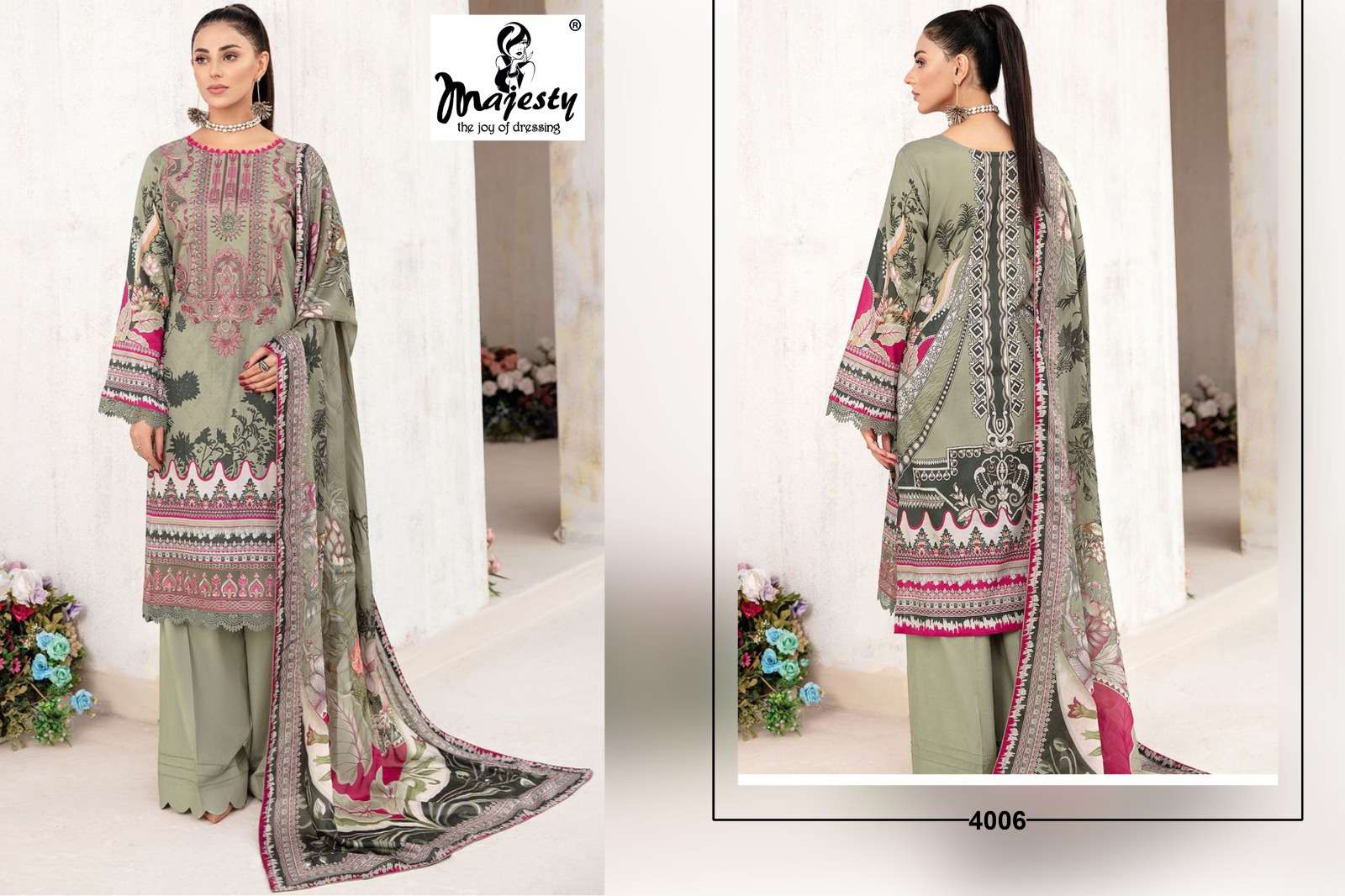 Cheveron Lawn Vol-4 By Majesty 4001 To 4006 Series Beautiful Stylish Pakistani Suits Fancy Colorful Casual Wear & Ethnic Wear & Ready To Wear Pure Cotton With Embroidery Dresses At Wholesale Price
