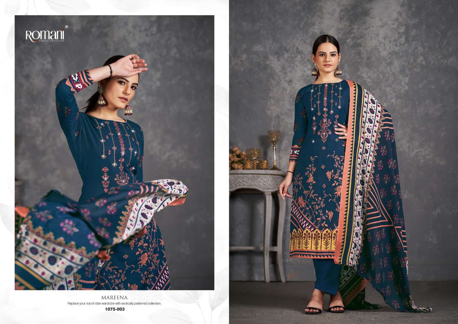 Mareena Vol-11 By Romani 1075-001 To 1075-010 Series Beautiful Stylish Festive Suits Fancy Colorful Casual Wear & Ethnic Wear & Ready To Wear Pure Soft Cotton With Embroidery Dresses At Wholesale Price