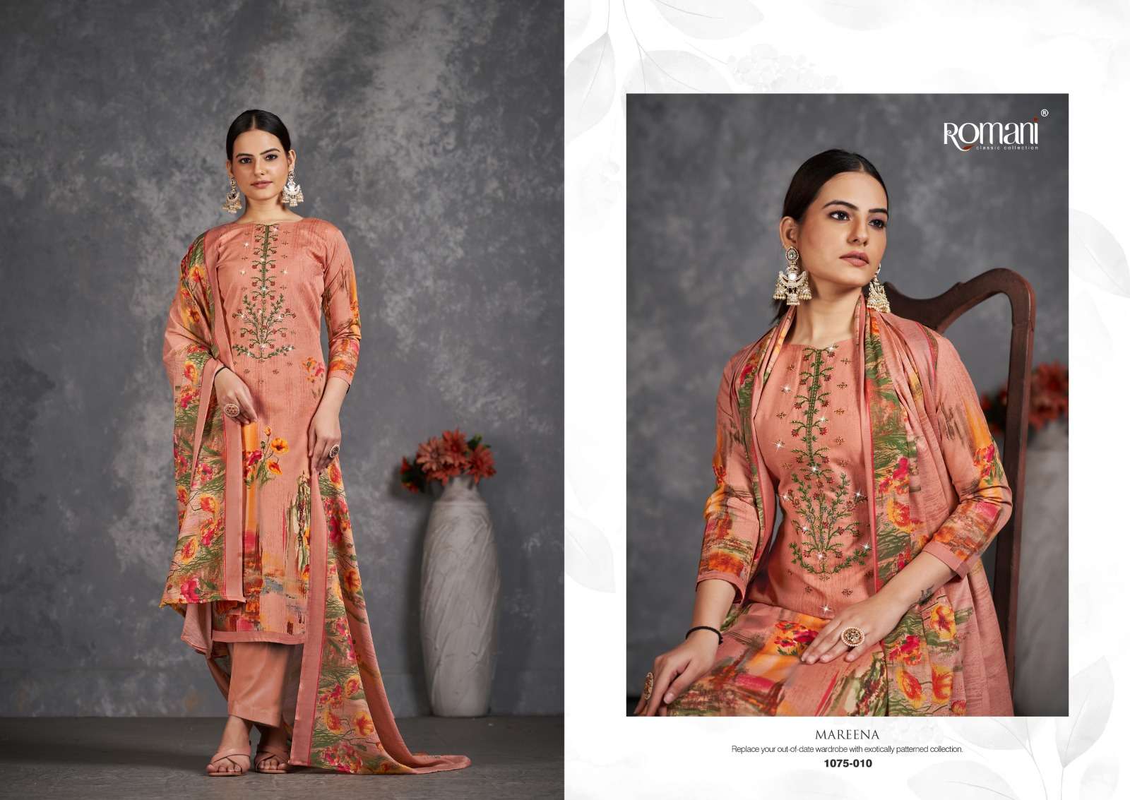 Mareena Vol-11 By Romani 1075-001 To 1075-010 Series Beautiful Stylish Festive Suits Fancy Colorful Casual Wear & Ethnic Wear & Ready To Wear Pure Soft Cotton With Embroidery Dresses At Wholesale Price