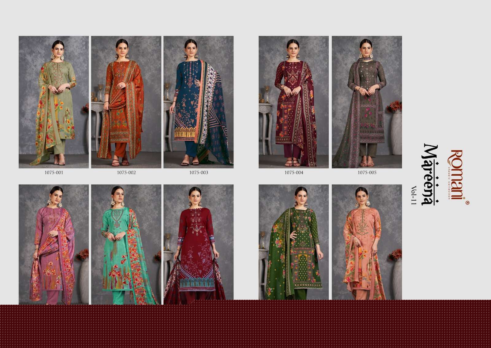 Mareena Vol-11 By Romani 1075-001 To 1075-010 Series Beautiful Stylish Festive Suits Fancy Colorful Casual Wear & Ethnic Wear & Ready To Wear Pure Soft Cotton With Embroidery Dresses At Wholesale Price