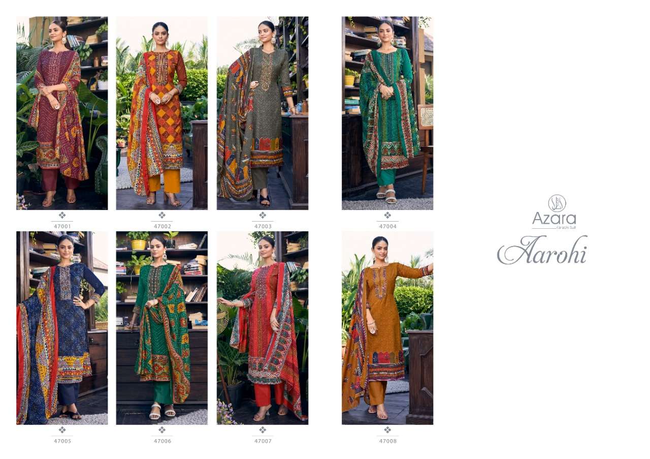 Aarohi By Azara 47001 To 47008 Series Beautiful Stylish Festive Suits Fancy Colorful Casual Wear & Ethnic Wear & Ready To Wear Cotton Slub Print With Embroidery Dresses At Wholesale Price